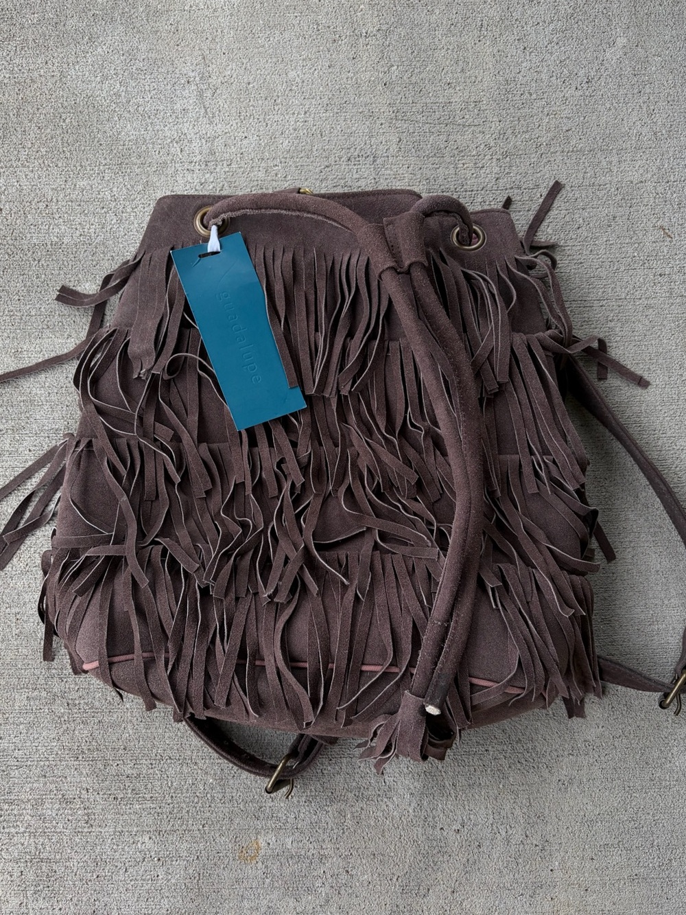 Guadalupe Camila fringe leather backpack bag chocolate brown bohemian purse NWT